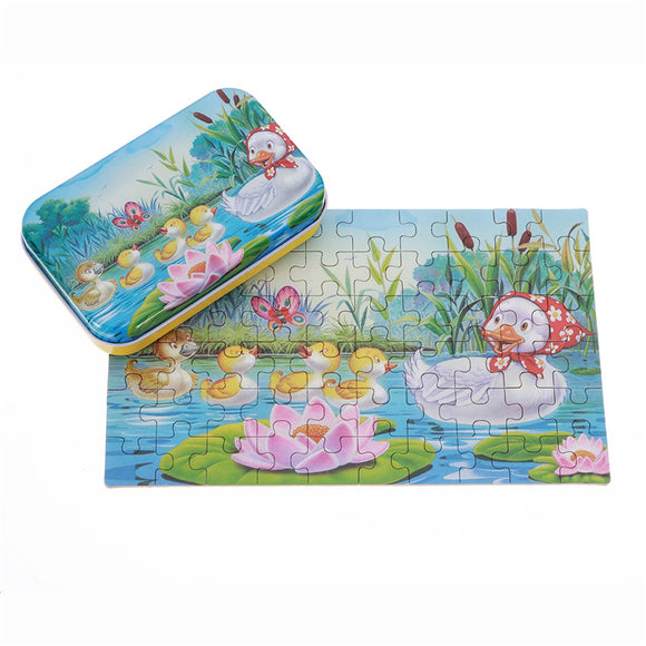 60pcs DIY Puzzle Duck Fairy Tale Cartoon 3D Jigsaw With Tin Box