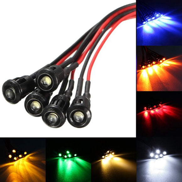 5PCS DC 12V 3mm Light Lamp  Pre Wired 200mm With Plastic Bezel Holders