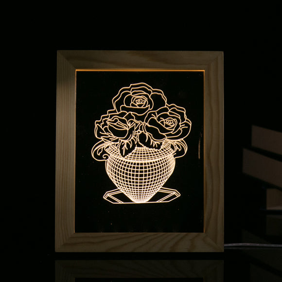 KCASA FL-721 3D Photo Frame LED Night Light Wooden Vase Decorative Christmas Gifts USB Lamp