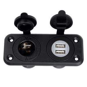 Jtron Car Charger DC 12V 24V Dual 5V 2.1A USB Socket Plus 20A Cigarette Lighter Socket Black Color