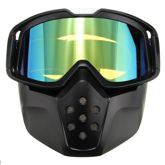 Motorcycle SKI Helmet Green Len Detachable Goggles Face Mask Shield Mouth Filter