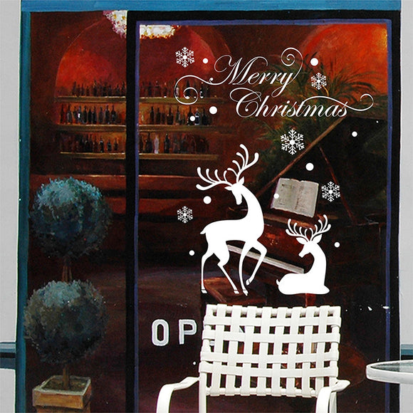 Miico Christmas White Snow Deer Wall Sticker Home Decor Sticker