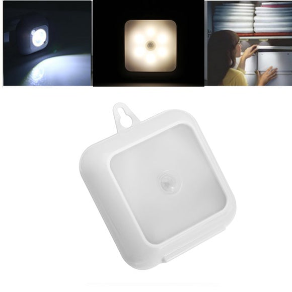 6 LED Warm White/White PIR Motion Sensor Battery Powered Night Light for Closet Cabinet Corridor