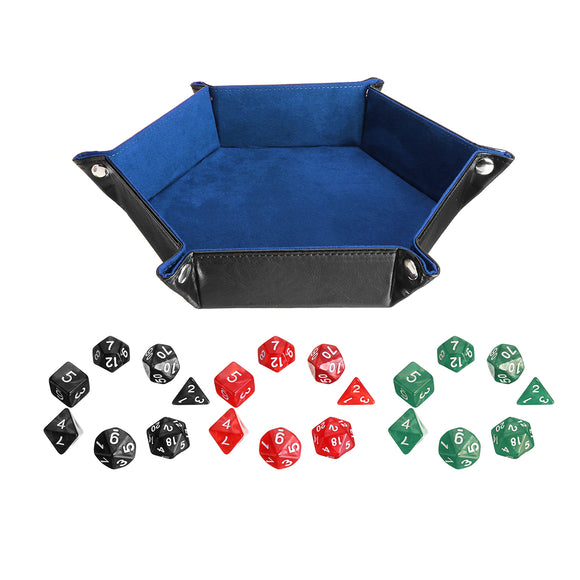 Multisided Dices Set Holder Polyhedral Dices Blue PU Leather Tray for RPG