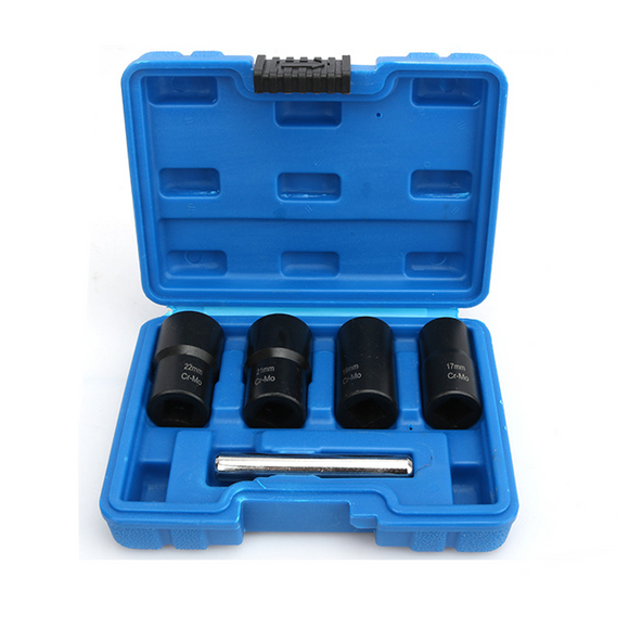 Drillpro 5 Piece Twist Socket Set Lug Bolt Nut Remover Extractor Tool 17MM to 22MM Metric Bolt and Lug Nut Extractor Socket Wrench Tools