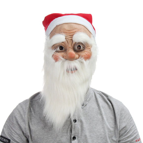 Christmas Party Home Decoration Santa Claus Face Mask With Beard Cosplay Toys Props