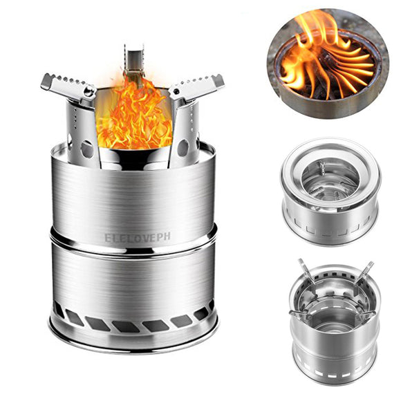 Portable Wood Burning Cooking Stove Collapsible Stainless Steel Alcohol Outdoor Cooking Furnace