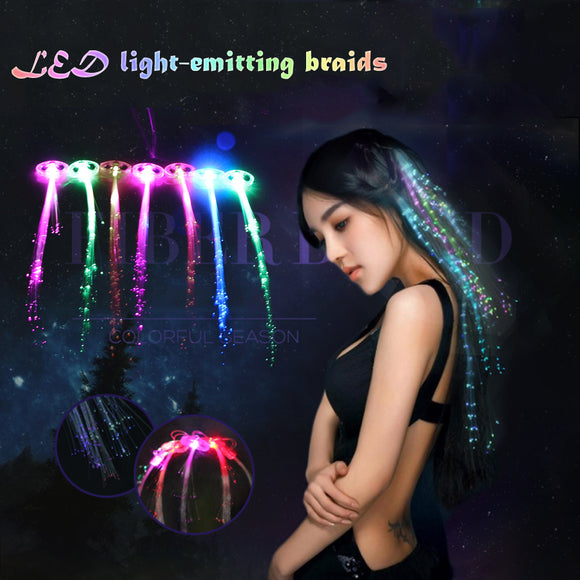 Flash Glow LED Braid Hairpin Novelty Decoration for Party Holiday Hair Extension by Optical Fiber