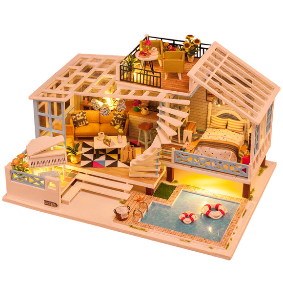iiecreate K-045 Crete Holidays DIY Cottage Doll House With Dust Cover Music Motor