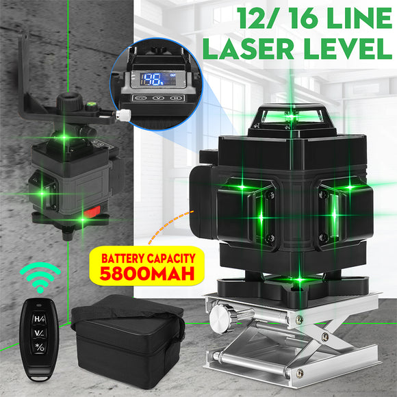 12/16 Line Green Light Laser Level Digital Self Leveling 360 Rotary Measure Tool