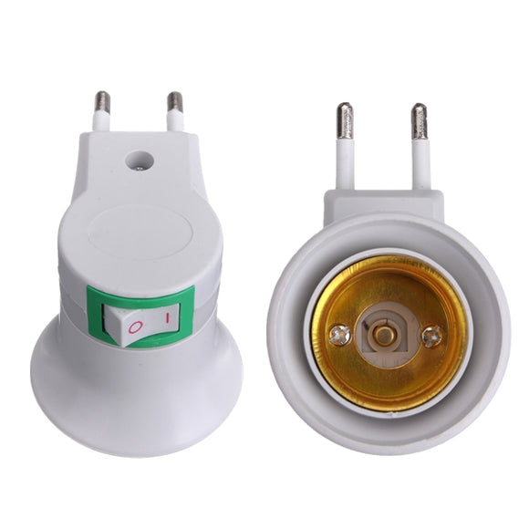 E27 LED Light Male socket to EU Type Plug Adapter Converter On-off Control Switch