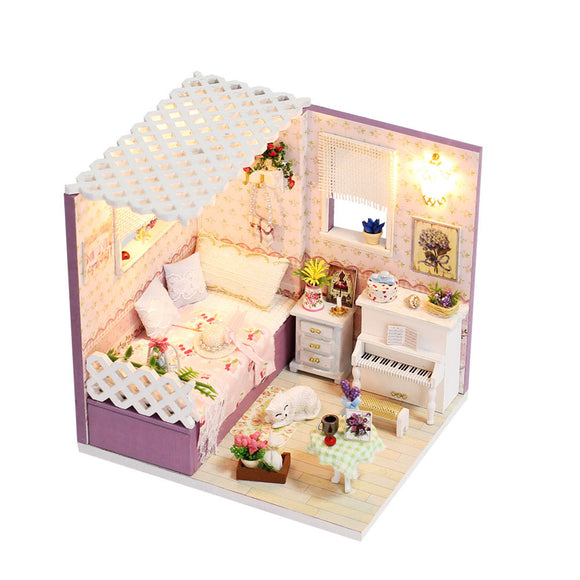 iiecreate M-007 Gloomy Sunday DIY Doll house With Furniture Light Cover Gift House Toys