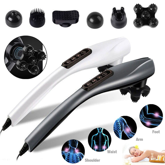 Handheld Electric Massager Body Kneading Vibrating Massager Therapy Machine W/ 6 Heads
