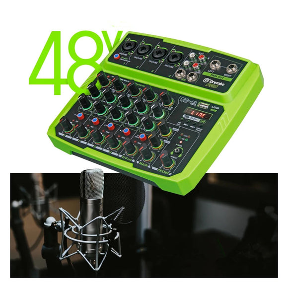 Drembo 4/6 Protable Digital Audio Mixer Console with Sound Card bluetooth USB 48V Phantom Power for DJ PC Recording