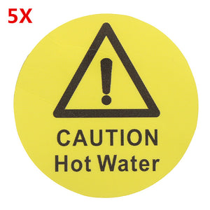 65mm Waterproof CAUTION HOT WATER Warning Sign Vinyl Decal Sticker Adhesive 5Pcs