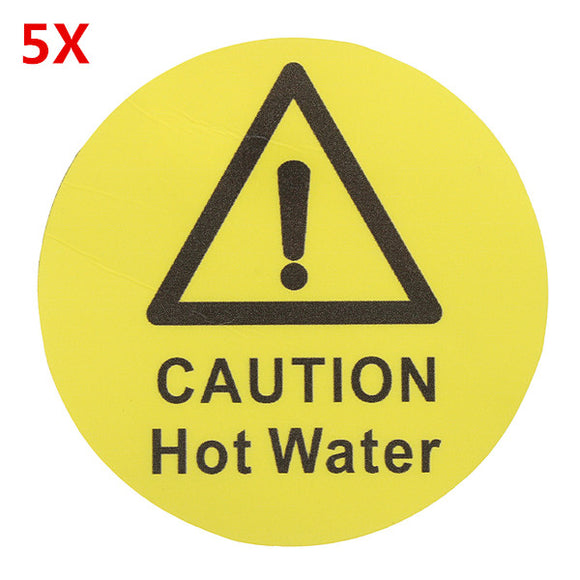 65mm Waterproof CAUTION HOT WATER Warning Sign Vinyl Decal Sticker Adhesive 5Pcs