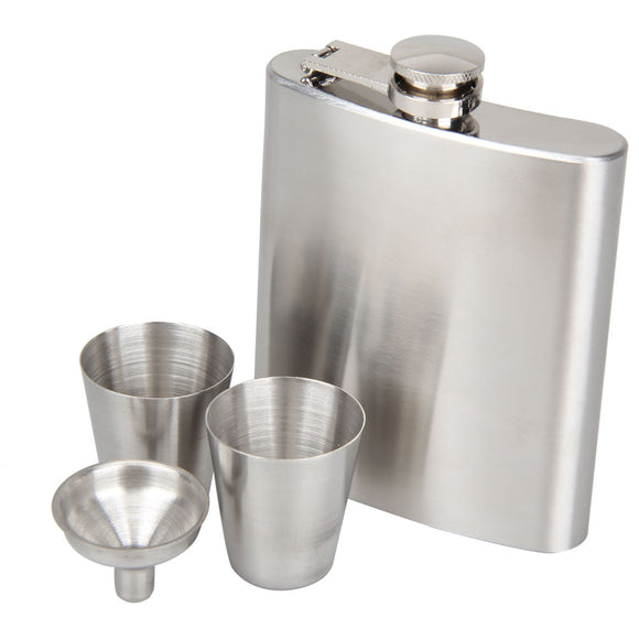 KCASA 8 Oz Stainless Steel Hip Flask Set With Funnel Hip Pocket Flagon Whiskey Brandy Vodka Pot Men