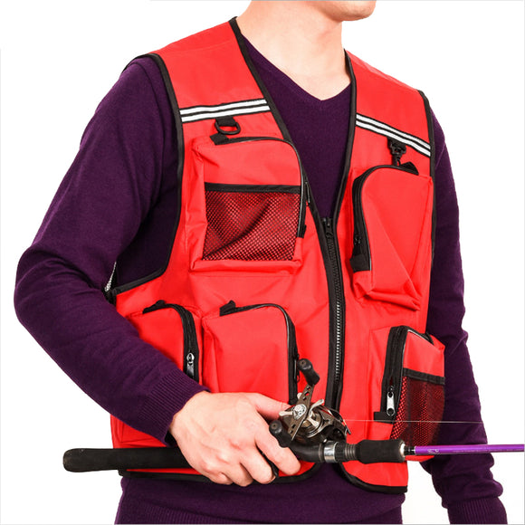 LEO XL XXL Fabric Canvas Light Weight Vest Red Grey Outdoor Photography Fishing Vest