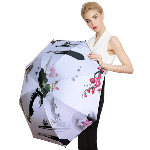 LYZA Hand-painted Colorful 3 Folds Rain Umbrella Sun Umbrella Foldable Sunscreen Umbrella