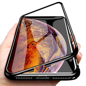 Rock Magnetic Adsorption Tempered Glass Metal Protective Case For iPhone XR