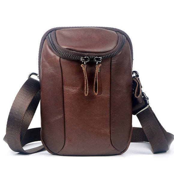 Men Genuine Leather Multifunctional Crossbody Bag Chest Bag Casual Cell Phone Bag Card Holder