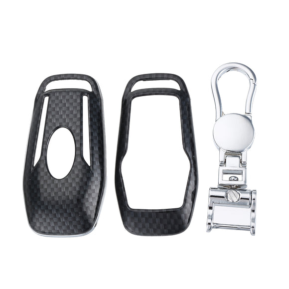 Car Gloss Black Carbon Fiber Remote Key Fob Shell Case + Keychain For Ford For Lincoln