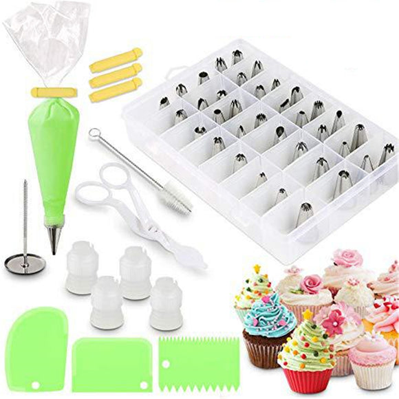 62pcs Cream DIY Icing Piping Tips Pastry Bags+Nozzle Decorating Baking Tool Mold