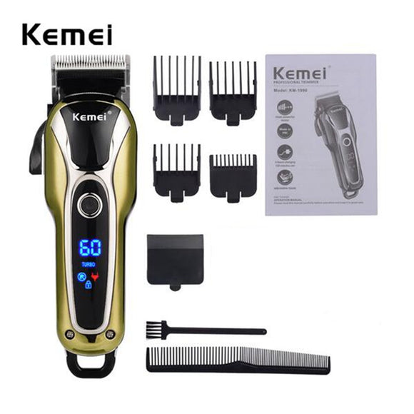 Kemei KM-1990 100-240V Fast Charge Hair Clipper Stainless Steel Blade Trimer Cutter Cordless