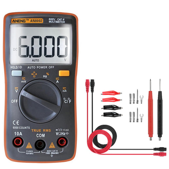 ANENG AN8002 Orange Digital True RMS 6000 Counts Multimeter AC/DC Current Voltage Frequency Resistance Temperature Tester / + Test Lead Set