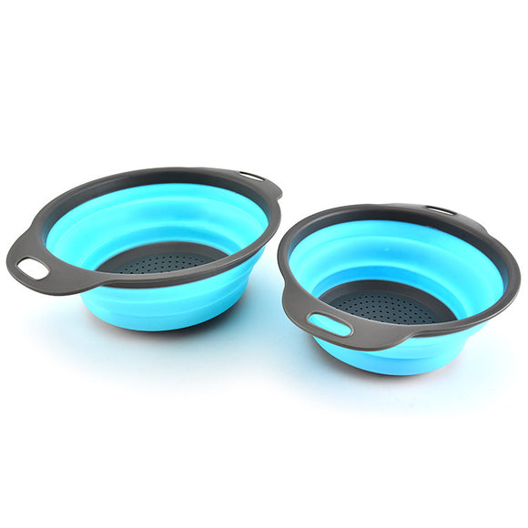 IPRee 2Pcs/Set Silicone Folding Drain Baskets Retractable Colander Camping Picnic Storage Gadgets