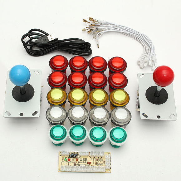 Dual Player USB Encoder 8 Way Joystick  LED Illuminated Buttons PC Arcade Games DIY Kit