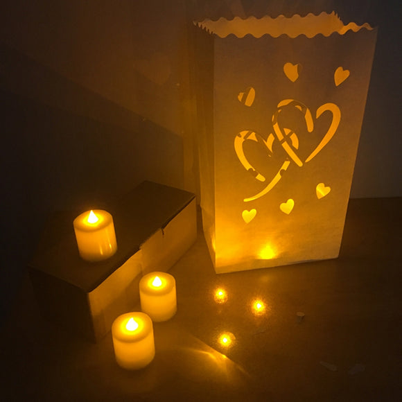 10PCS Double Heart Paper Lantern Candle Bag Tea Light Holder for Christmas Wedding Home Decoration