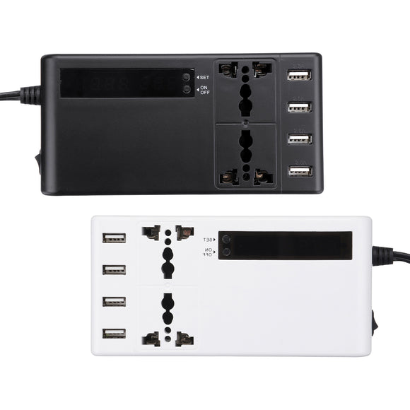 12V To 220V Power Inverter LCD Display W/ 2 Universal Sockets & 4 USB Charging Ports