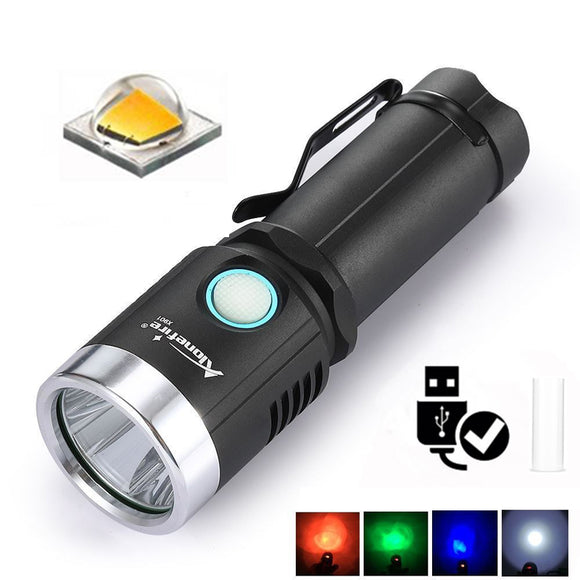 AloneFire X901 2 1000Lumens 6Modes 4 Color Light USB Rechargeable LED Flashlight