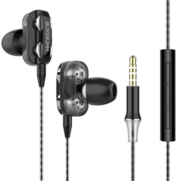 Bakeey A4 Wired Earphone HIFI Stereo Dual Dynamic Subwoofer Noise Reduction In-Ear Earbuds 3.5MM Jack Sports Headset with Mic