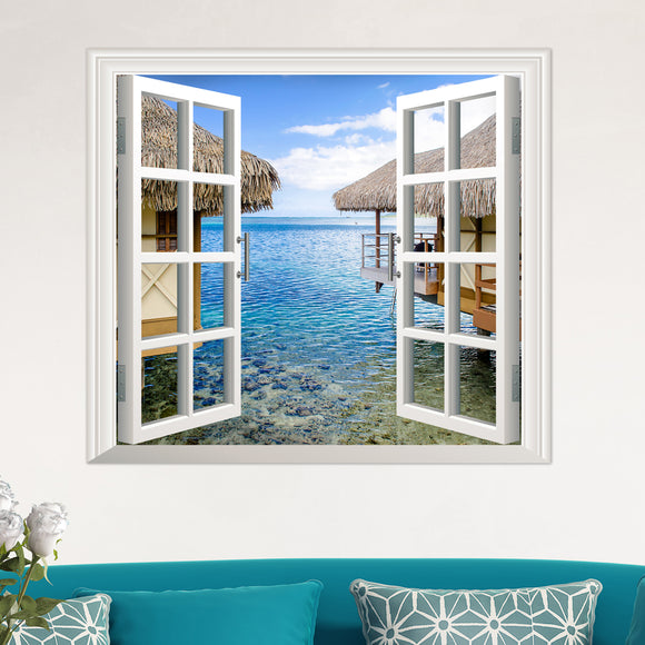 3D Artificial Window View 3D Wall Decals Sea View Room Stickers Home Wall Decor Gift