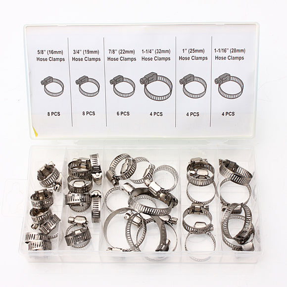 34pcs Assorted Steel Hose Clamp With Driver Clip Style Set