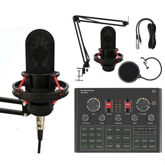 LEORY K20 Condenser Microphone with V9X PRO Sound Card Microphone Kit for Studio Live DJ Smartphone PC Gaming Karaoke Computer Mic