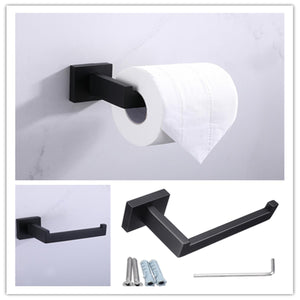 Bathroom Washroom Black Stainless Square Toilet Paper Shelf Roll Holder Rack Hook
