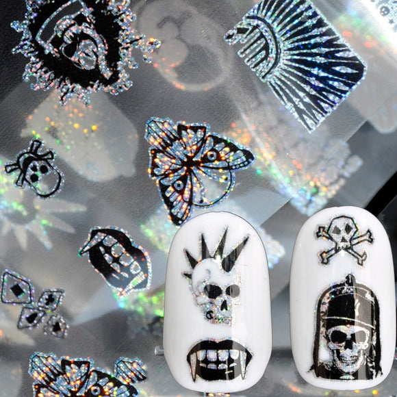 Dancingnail Nail Sticker Halloween Skull Head Punk Style Zombie Design Decoration