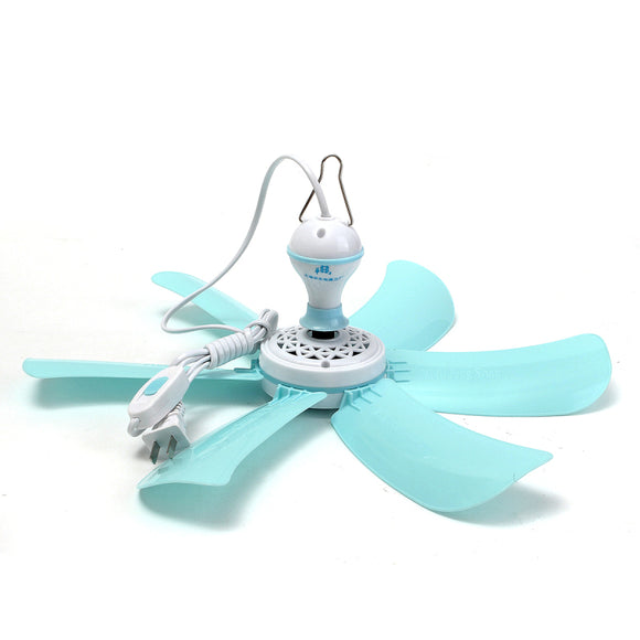 220V 7W Portable 6 Blades Mini Ceiling Fan with White ABS Blades Power Plug Switch