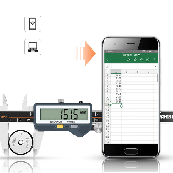 SHSIWI 0-300MM IP54 Built-in bluetooth Digital Caliper Wireless bluetooth Link Mobile Phone Computer with Depth Measurement Caliper