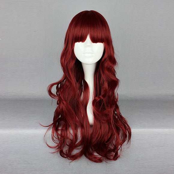 Wine Red Long Wavy Harajuku High Temperature Heat Friendly Synthetic Costume Cosplay Wig