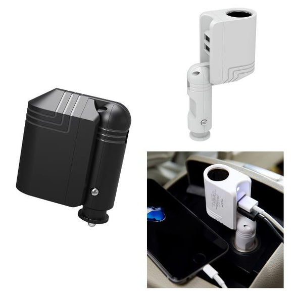 ROCK 2.1A 2 in 1 Foldable Dual USB Ports Car Charger With Car Cigarette Lighter Socket