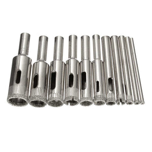 11Pcs 3-14mm Diamond Coated Core Hole Saw Drill Bit Set Tools for Tiles Marble Glass