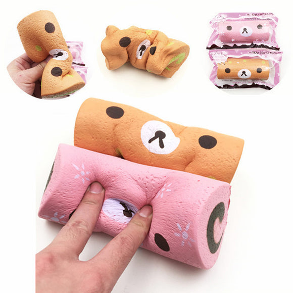 Squishy Fun Swiss Roll Kawaii Bear Sponge Cake Toy Super Slow Rising 15cm With Original Packaging