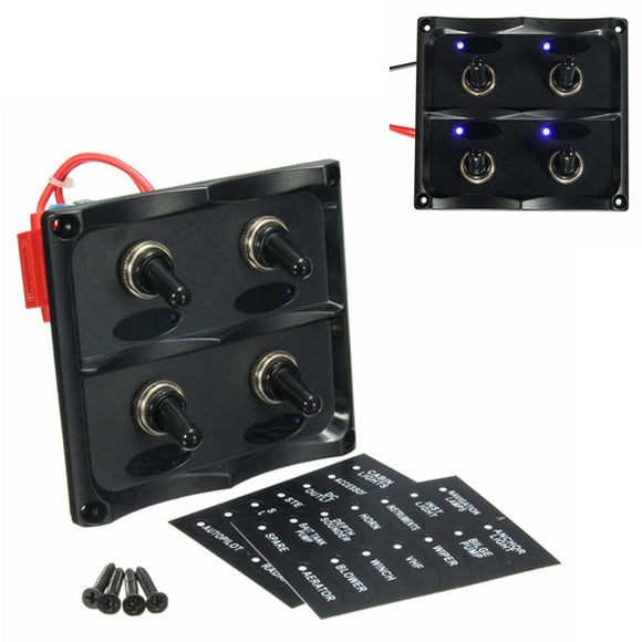 12-24V Waterproof 4 Gang Blue LED Toggle Switch Panel For Caravan RV Boat Marine