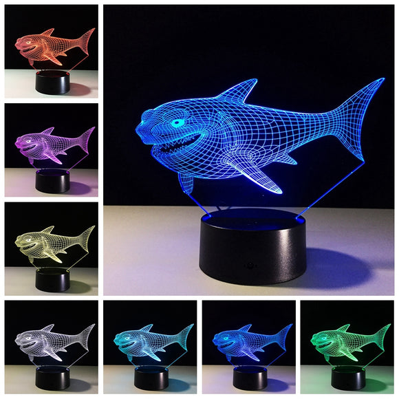 Shark 3D Night Light 7 Colors Changing LED Touch Switch USB Table Lamp Gift for Decorations