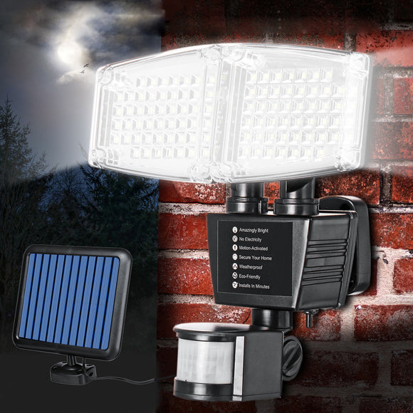 Solar Powered 100 LED 800LM Motion Sensor Light Adjustable Wall Light Waterproof Outdoor Garden