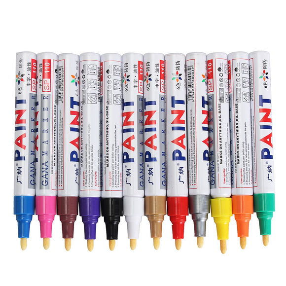 12Pcs All Color Tyre Permanent Paint Pen Tire Metal Outdoor Marking Ink Marker Trendy